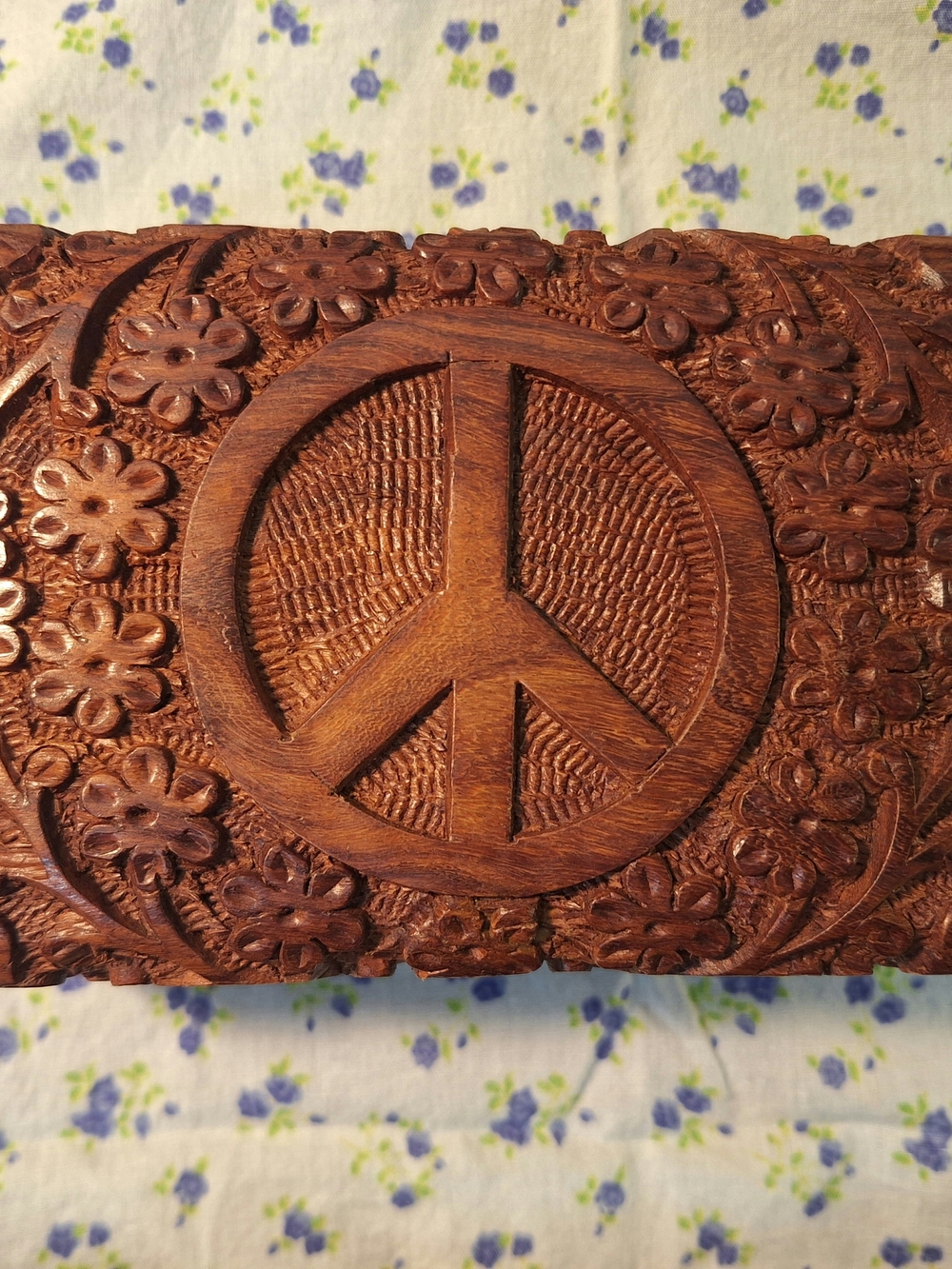 Hand-Carved Wooden Peace Sign Jewelry Box – Rustic Keepsake Trinket Box, Boho